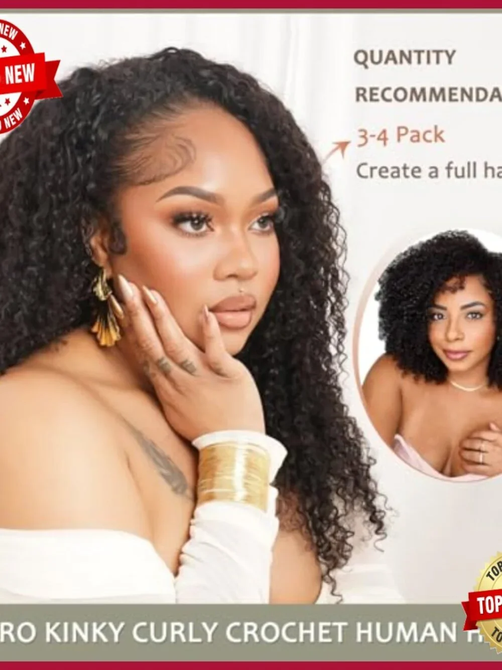 Kinky Curly Human Hair Extensions 18 Inch Knotless Pre-Separated 70g Pack